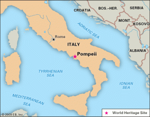 Pompeii ligt in Italië, bij Napels. 